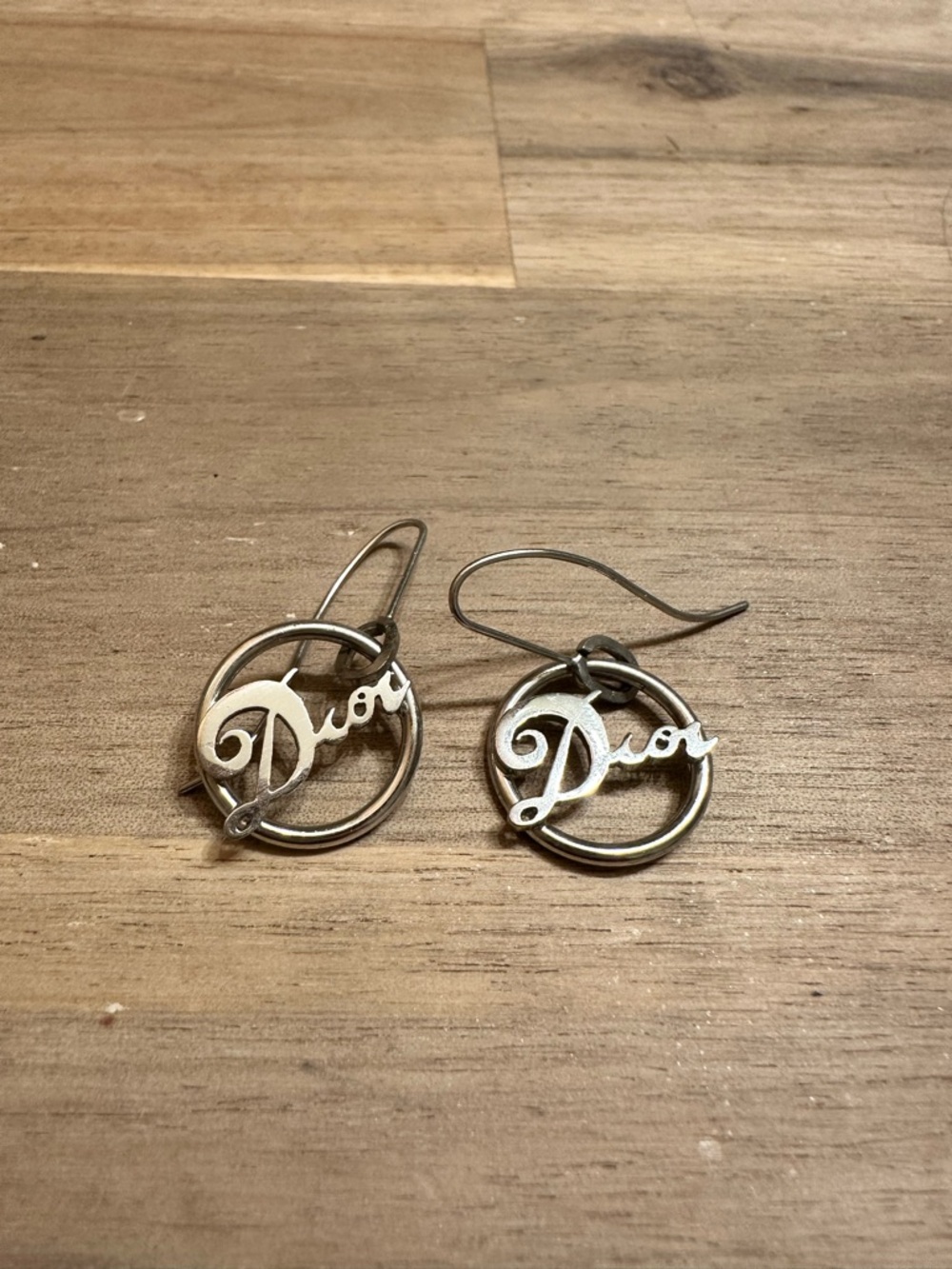 Dior Silver Script Logo Drop Earrings
